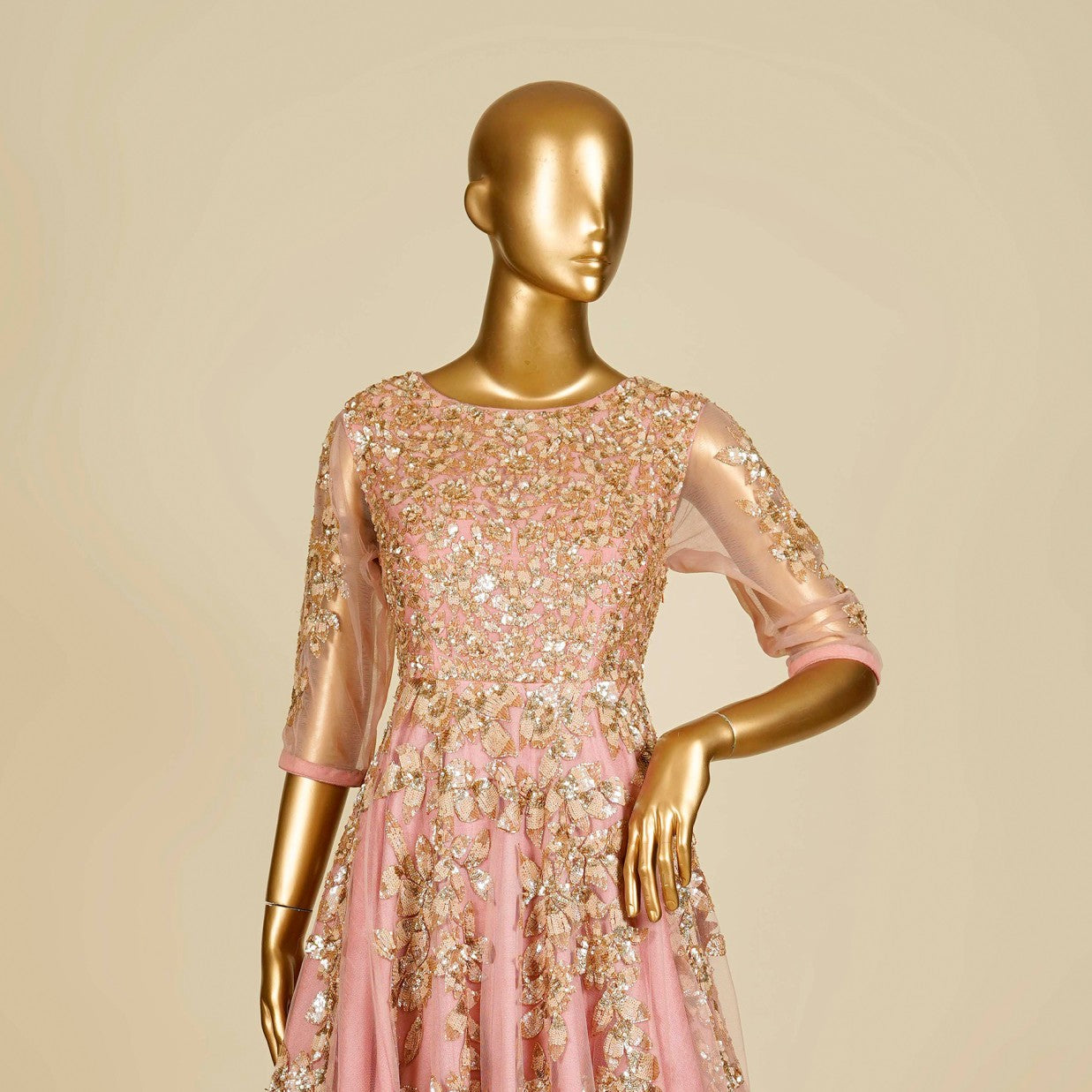 Pink Dress embellished with Sequins and Mukaish work