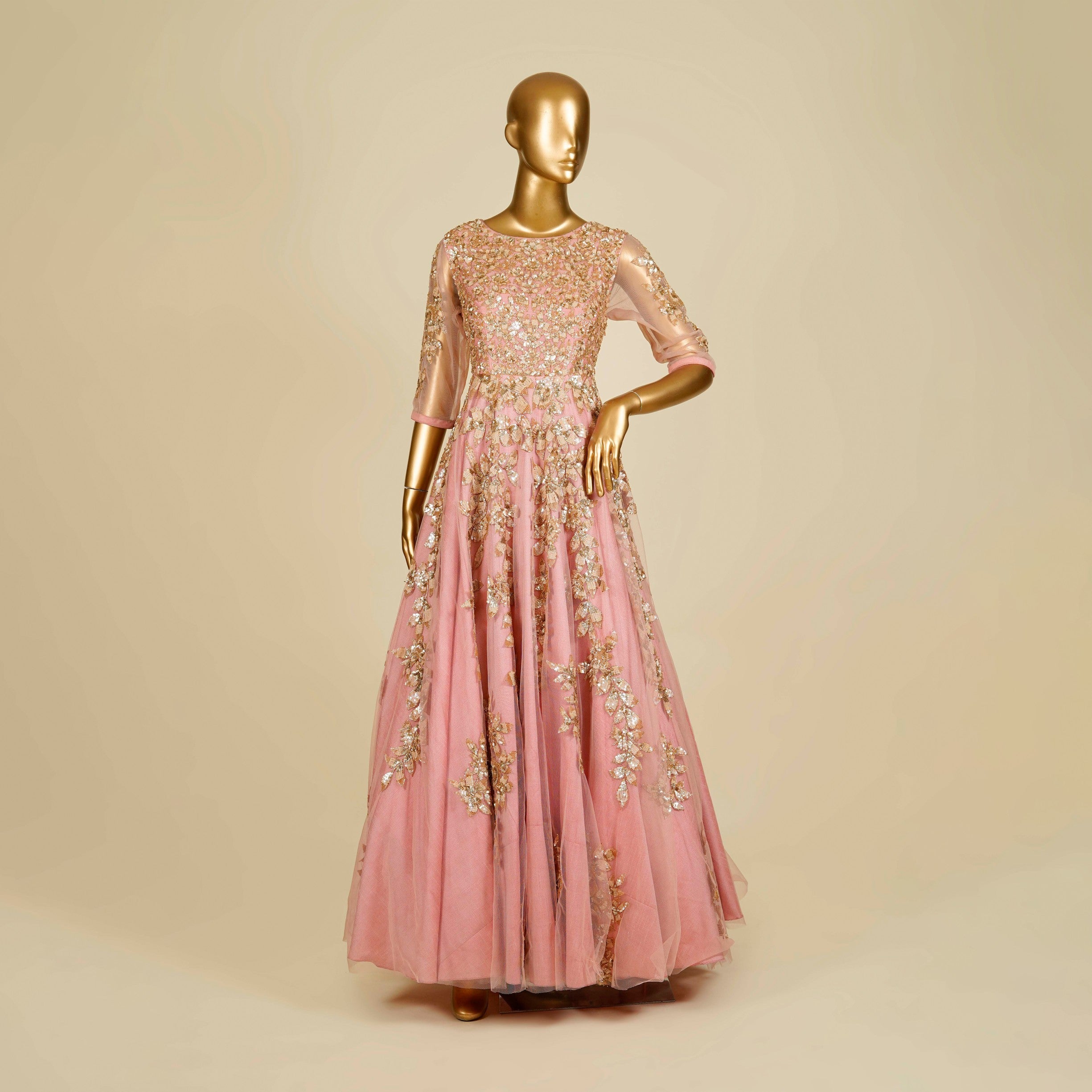 Pink Dress embellished with Sequins and Mukaish work