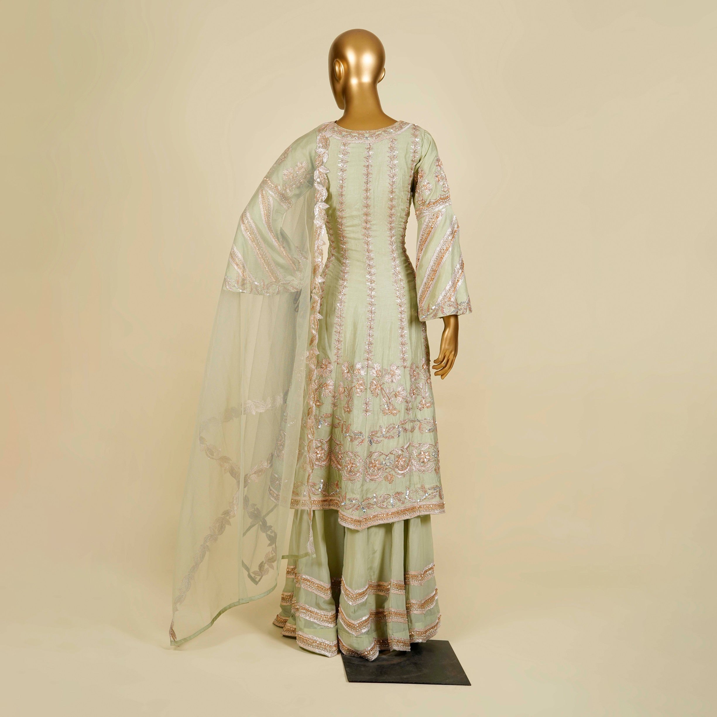 Pista Sharara embellished with Zardosi, Gota Patti and Sequins work