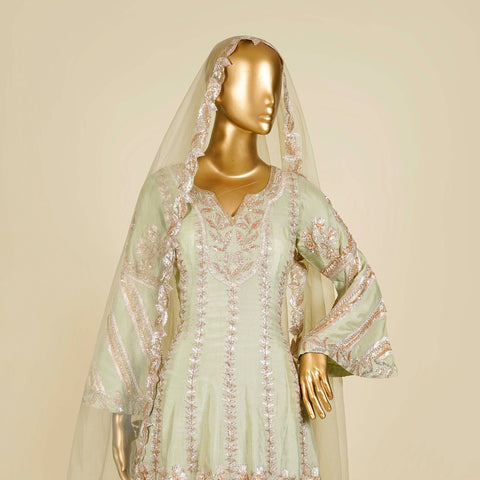 Pista Sharara embellished with Zardosi, Gota Patti and Sequins work