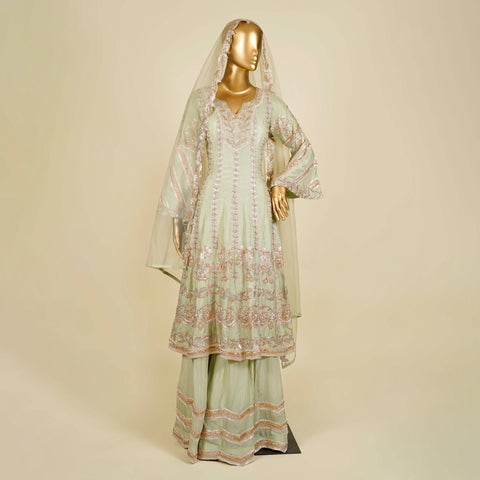Pista Sharara embellished with Zardosi, Gota Patti and Sequins work
