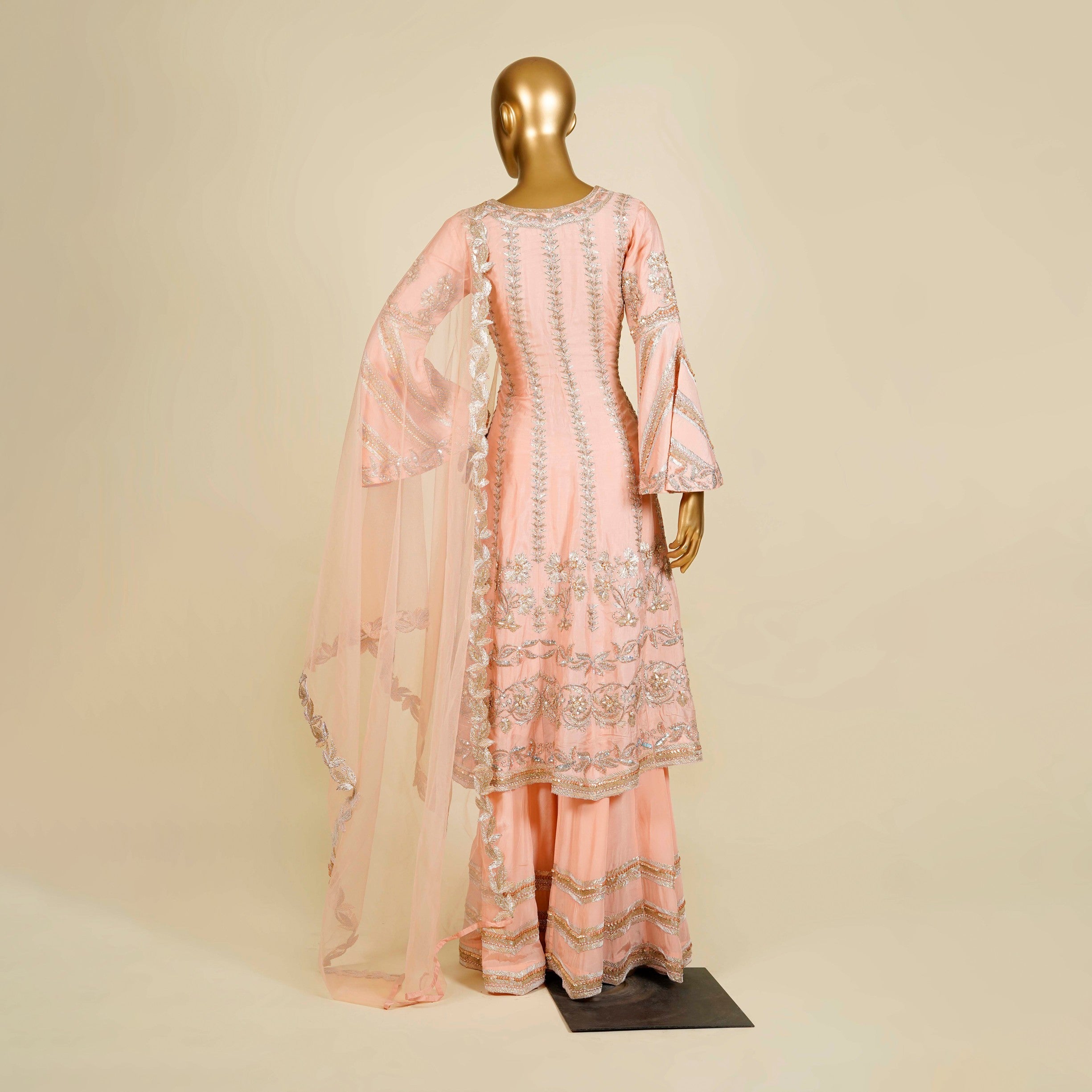 Peach Sharara embellished with Zardosi, Gota Patti and Sequins work