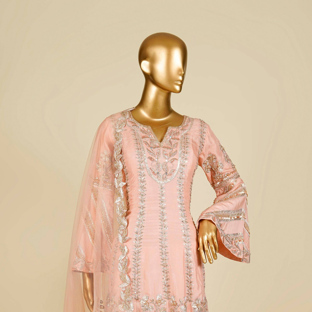 Peach Sharara embellished with Zardosi, Gota Patti and Sequins work