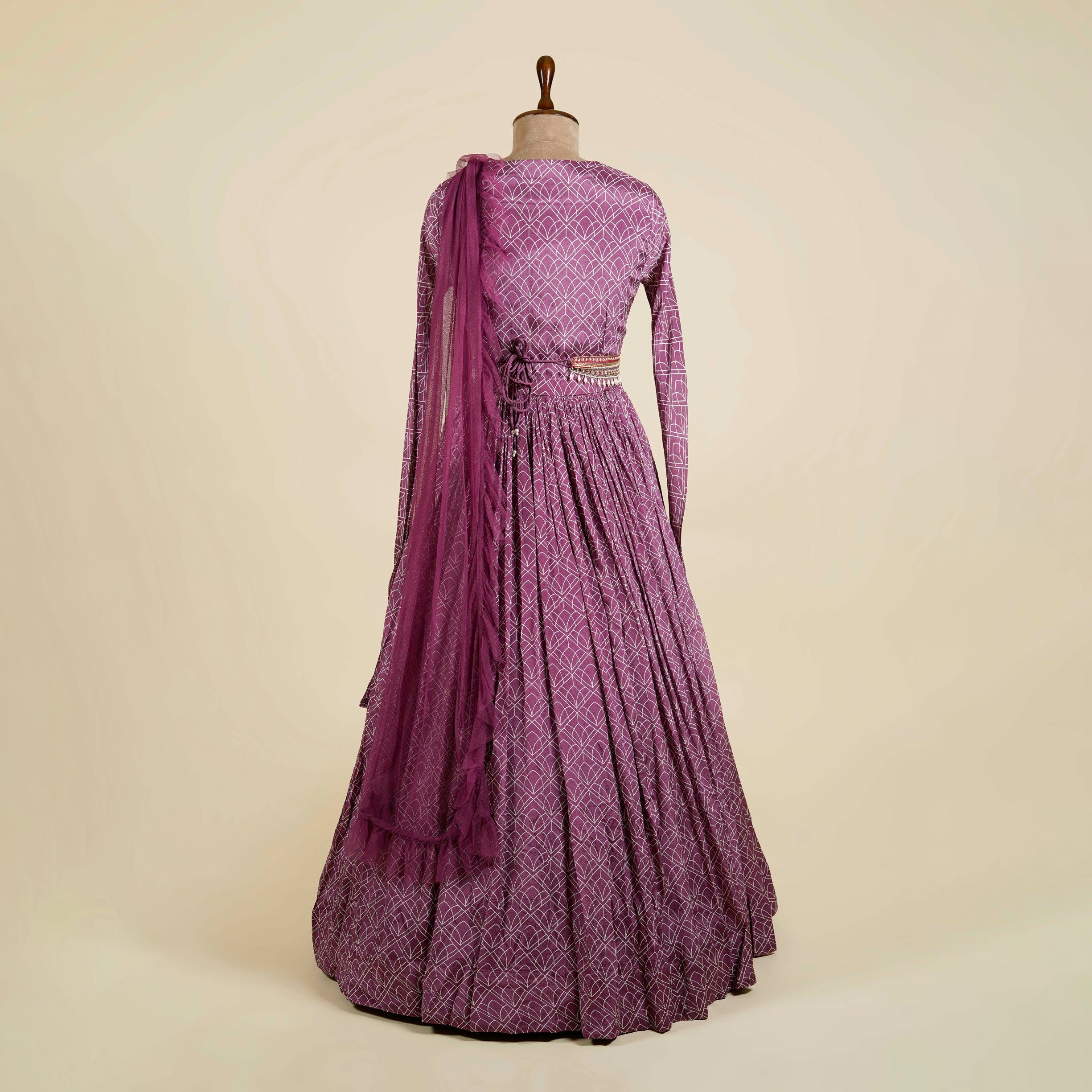 Printed Purple Anarkali with belt