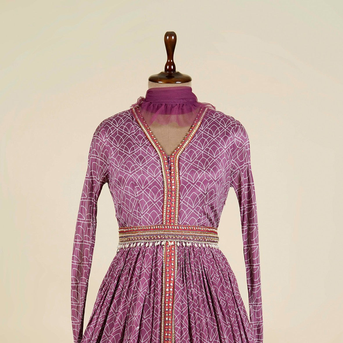 Printed Purple Anarkali with belt