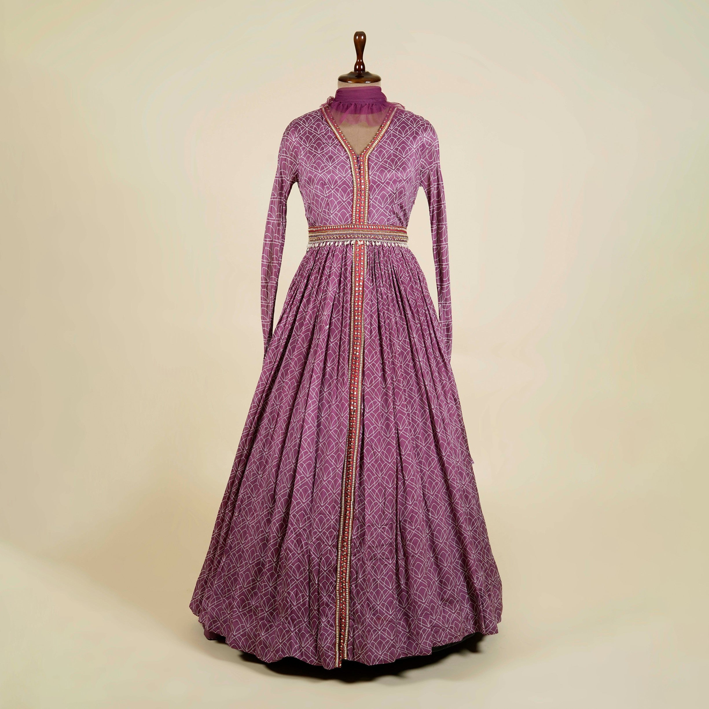 Printed Purple Anarkali with belt