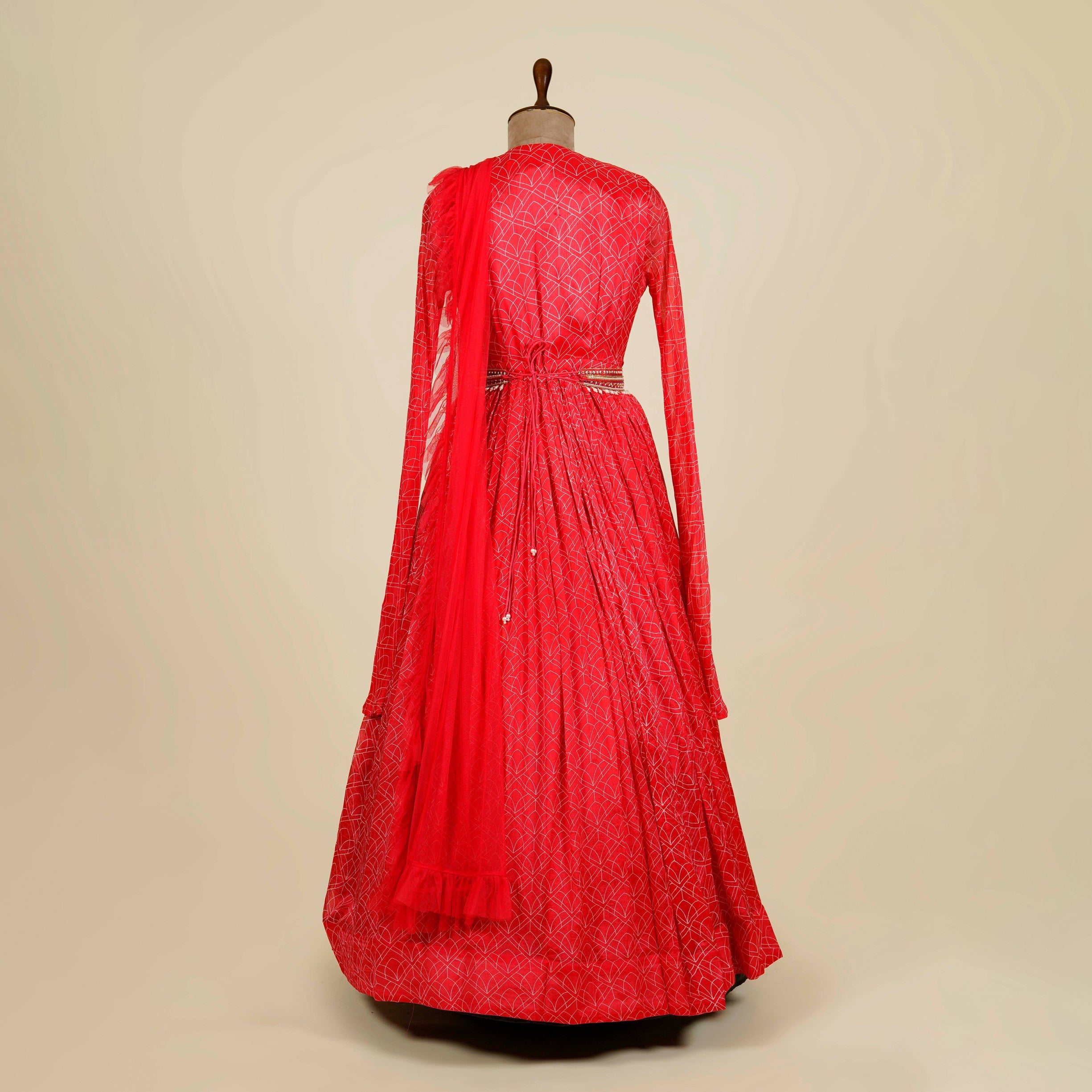 Printed Gajri Red Anarkali with belt