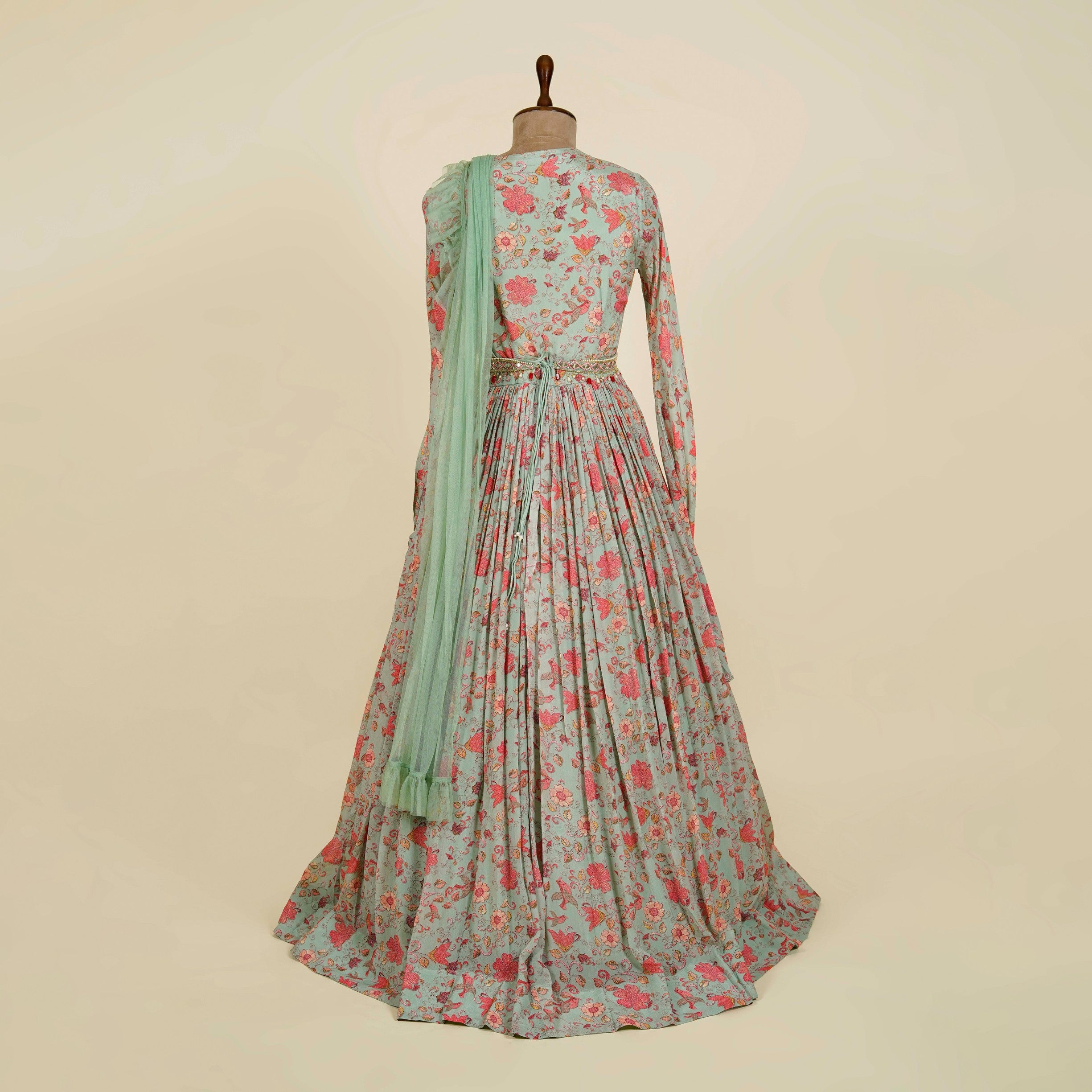 Floral Print Mint Green Anarkali with belt