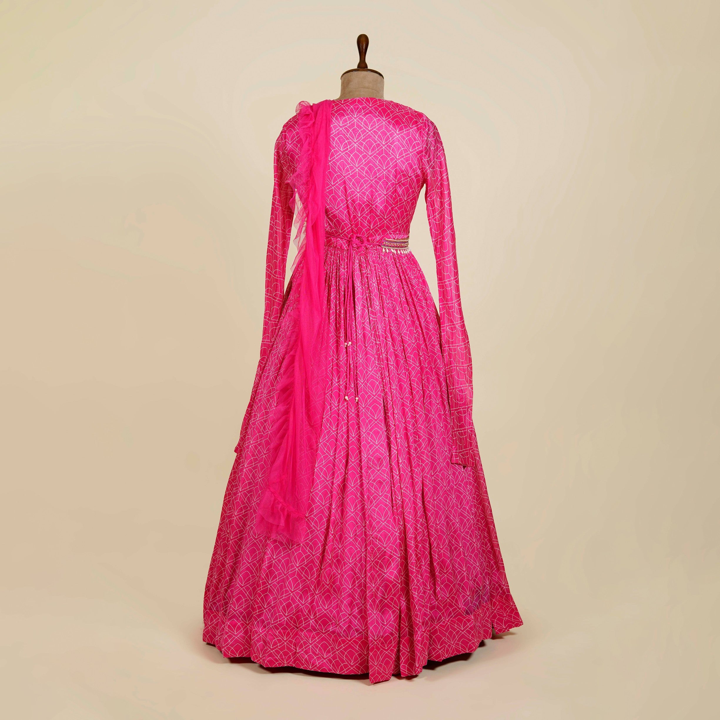 Printed Pink Anarkali with belt