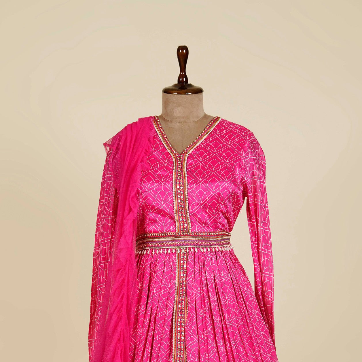 Printed Pink Anarkali with belt