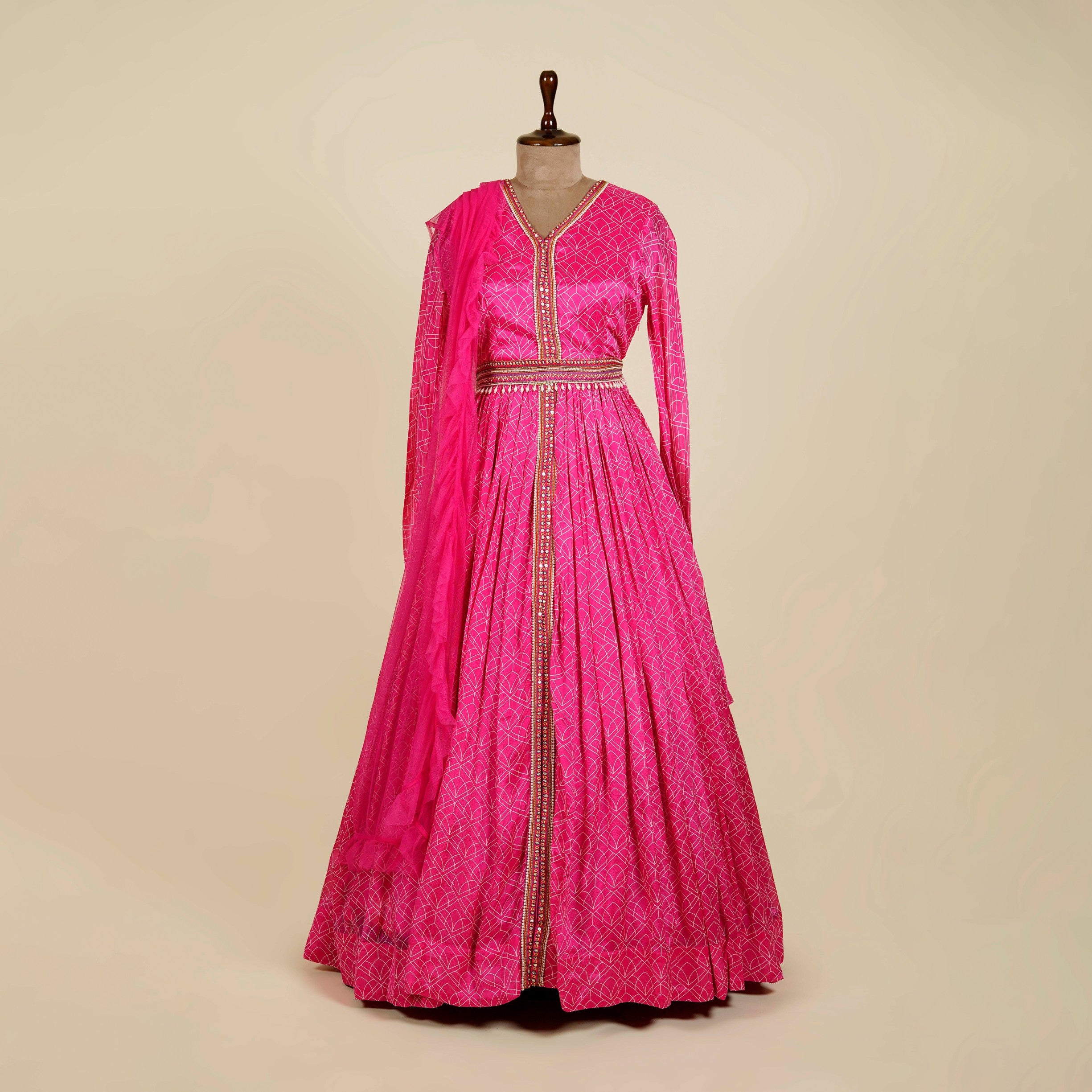 Printed Pink Anarkali with belt
