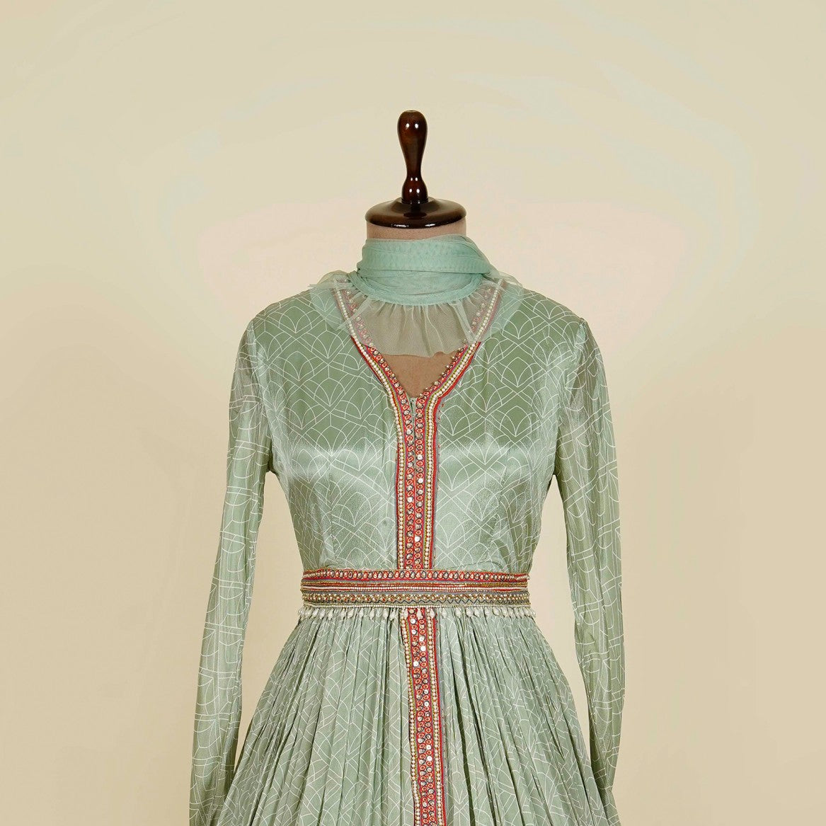 Printed Mint Green Anarkali with belt