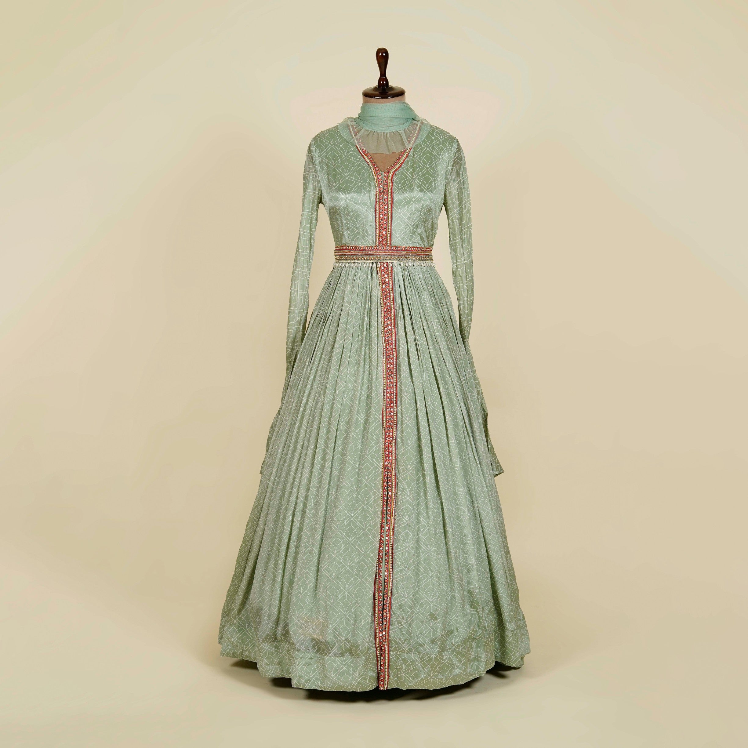 Printed Mint Green Anarkali with belt