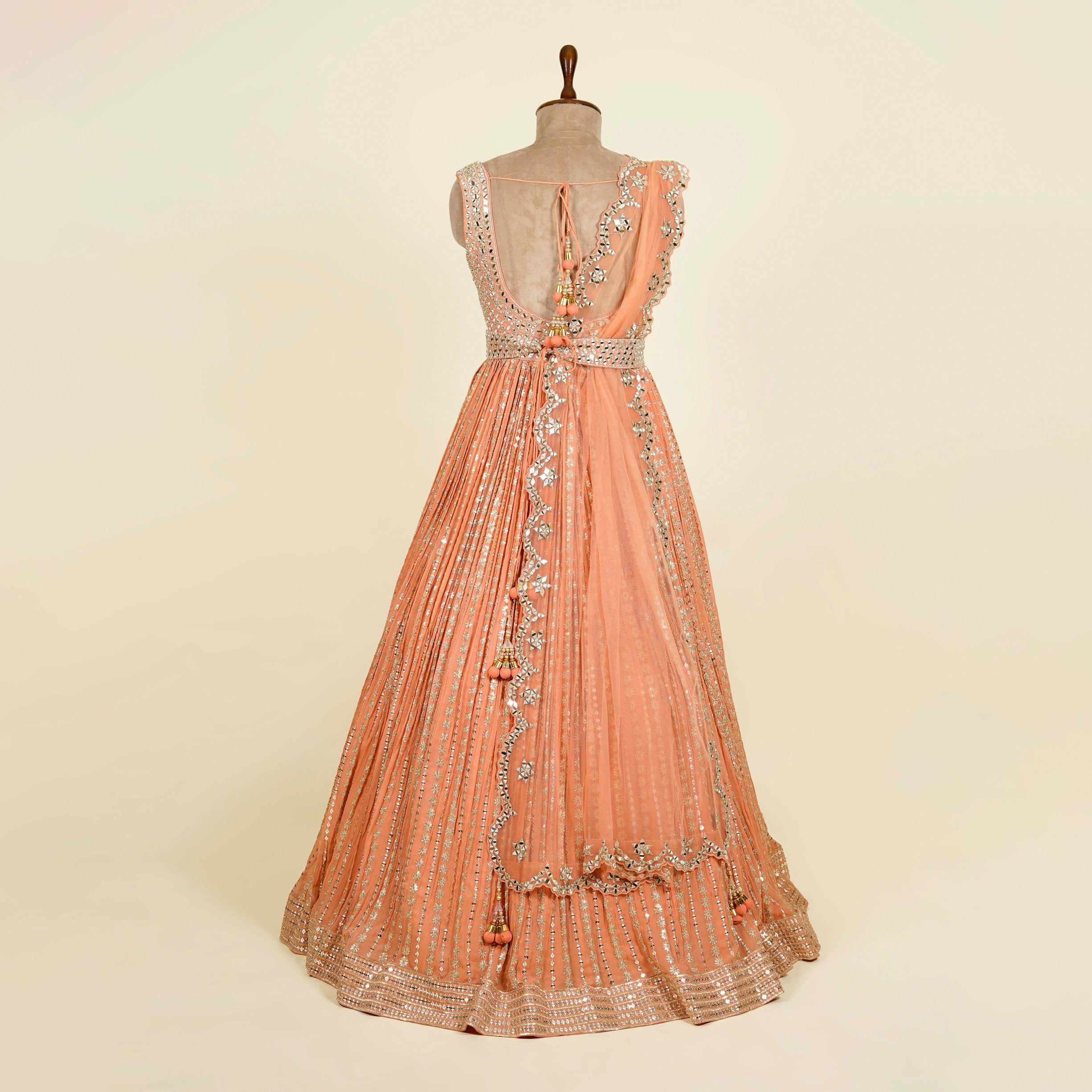 Peach Anarkali with belt embellished with Mirror and Sequins work