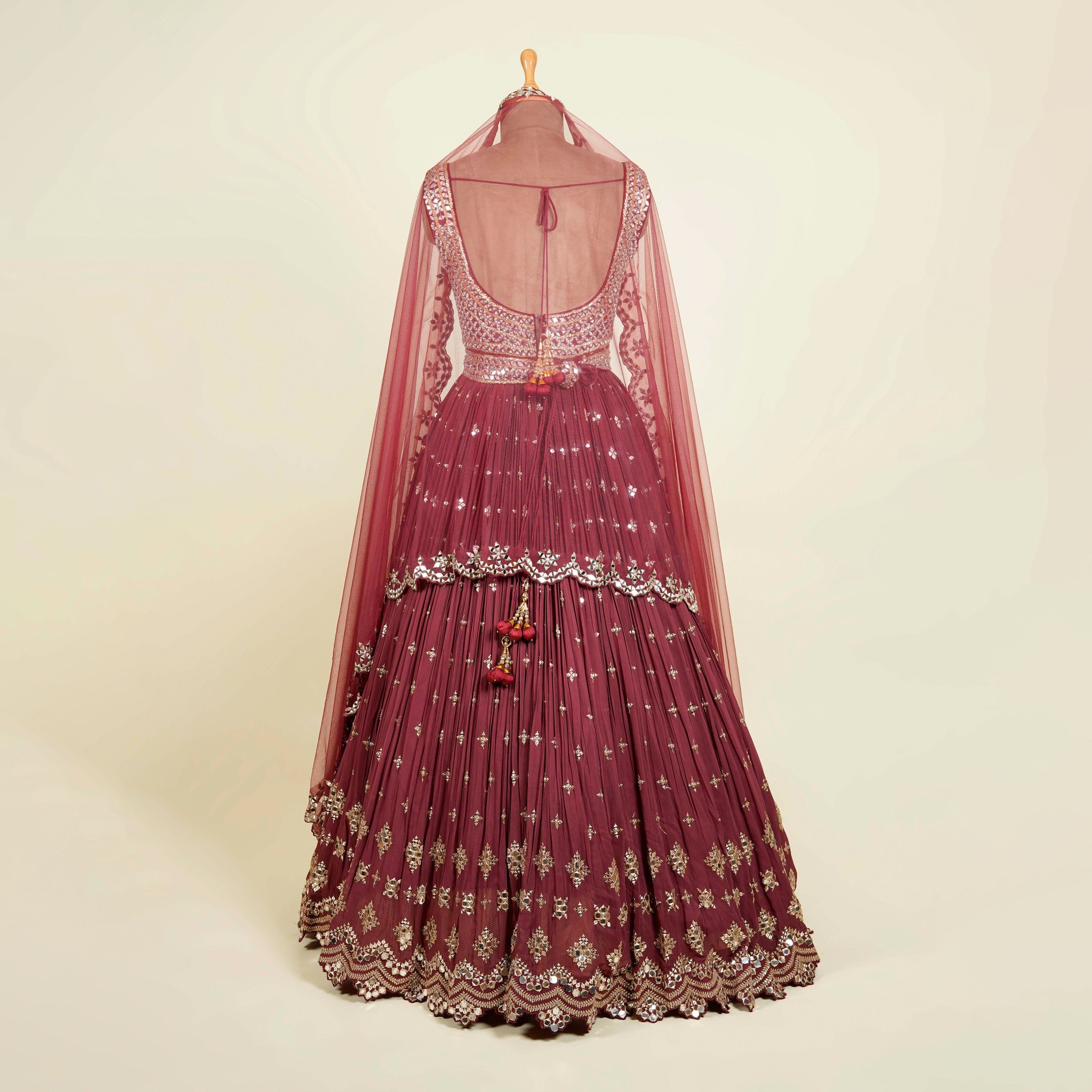 Wine Anarkali with belt embellished with Mirror work