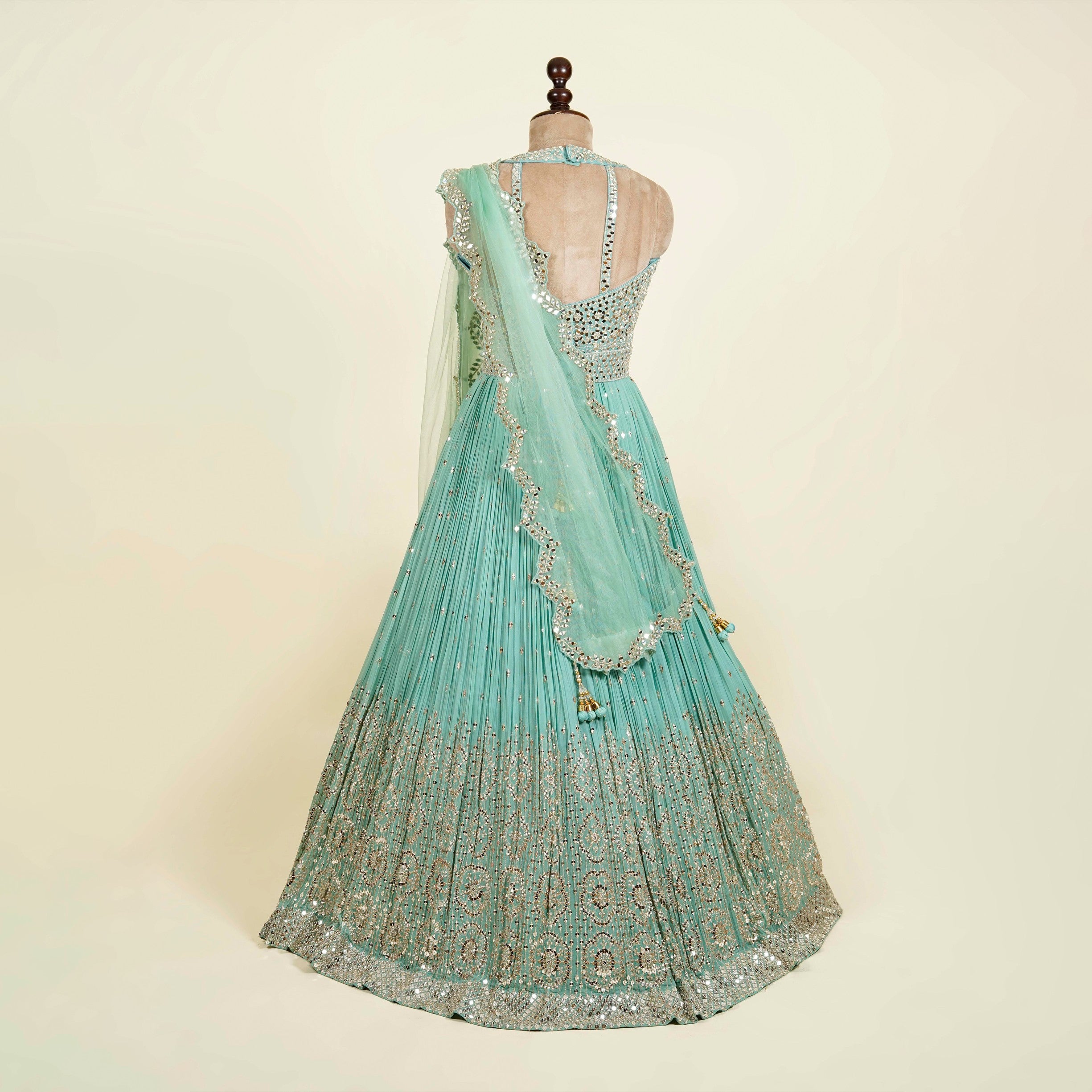 Sea Green Anarkali with belt embellished with Mirror work