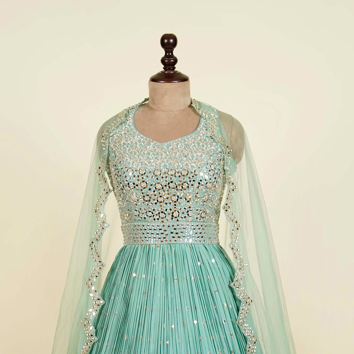 Sea Green Anarkali with belt embellished with Mirror work