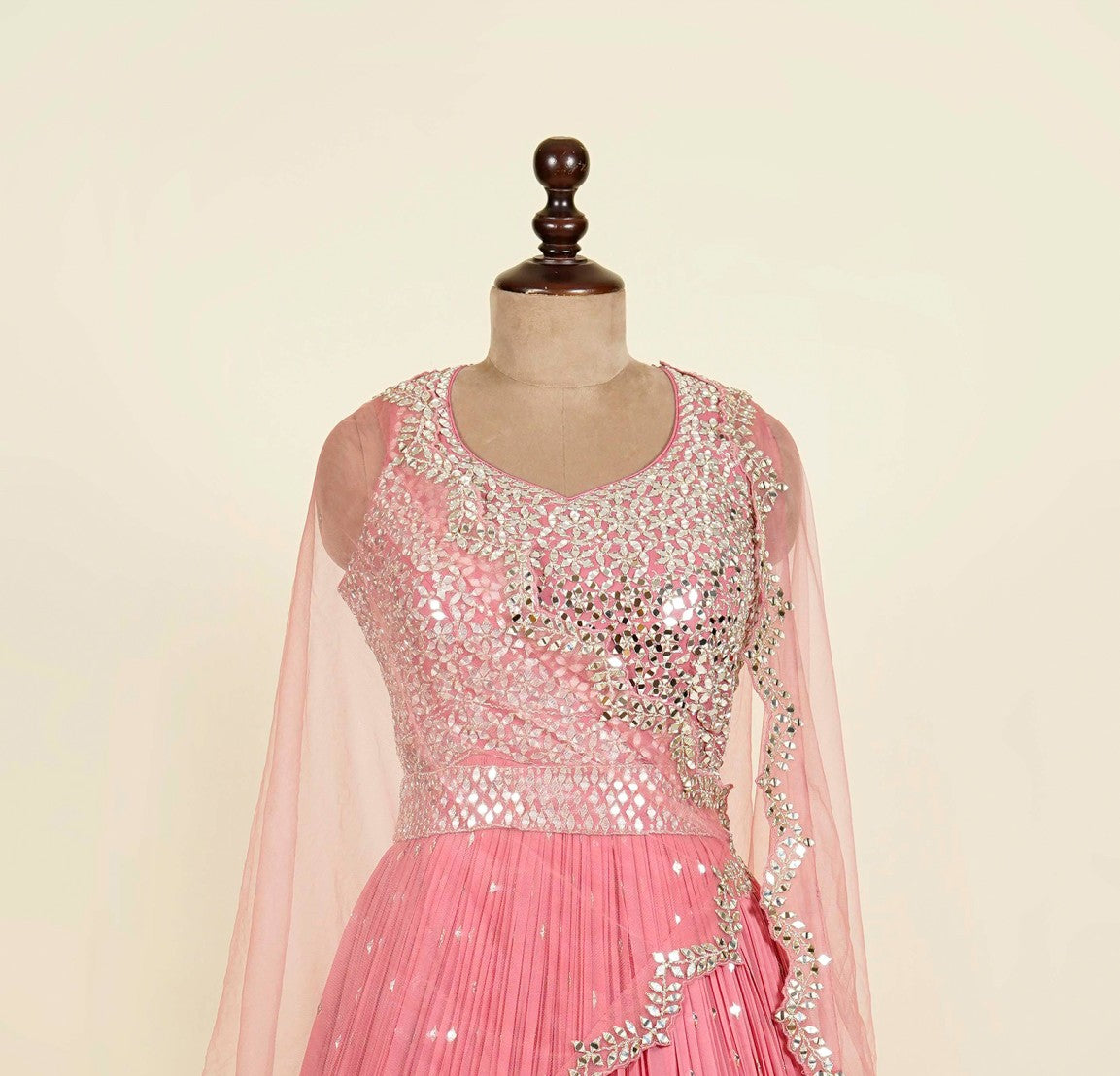 Dusty Pink Anarkali with belt embellished with Mirror work