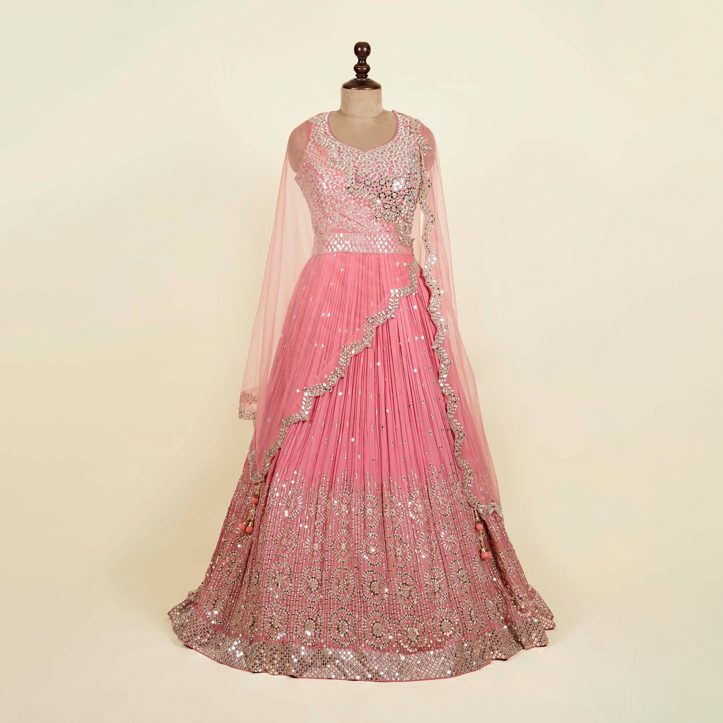Dusty Pink Anarkali with belt embellished with Mirror work