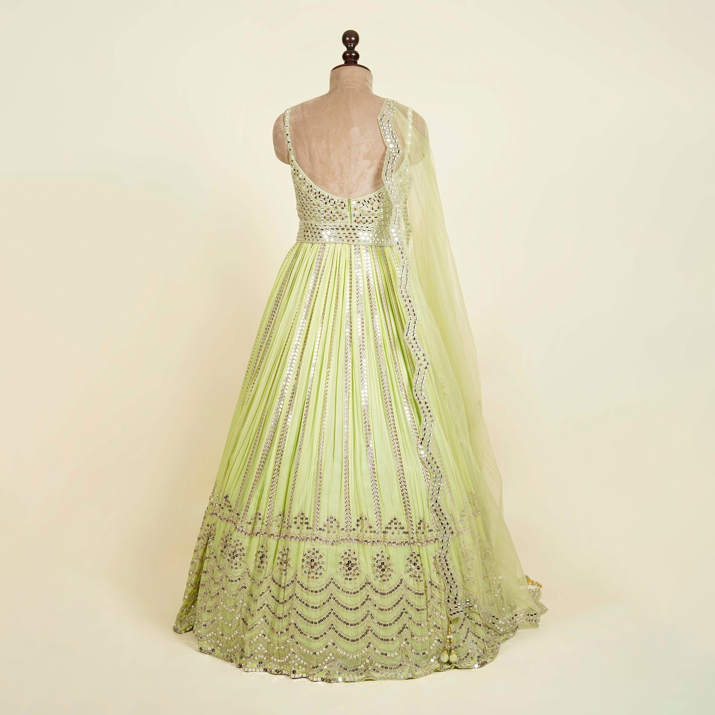 Pista Anarkali with belt embellished with Mirror and Sequins work
