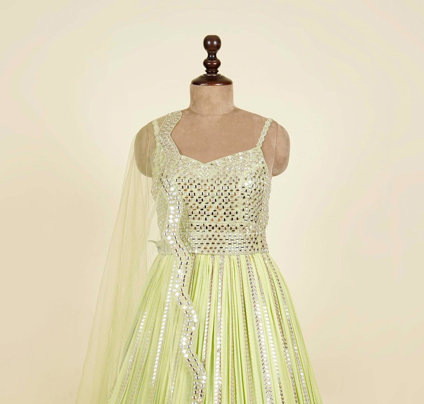 Pista Anarkali with belt embellished with Mirror and Sequins work