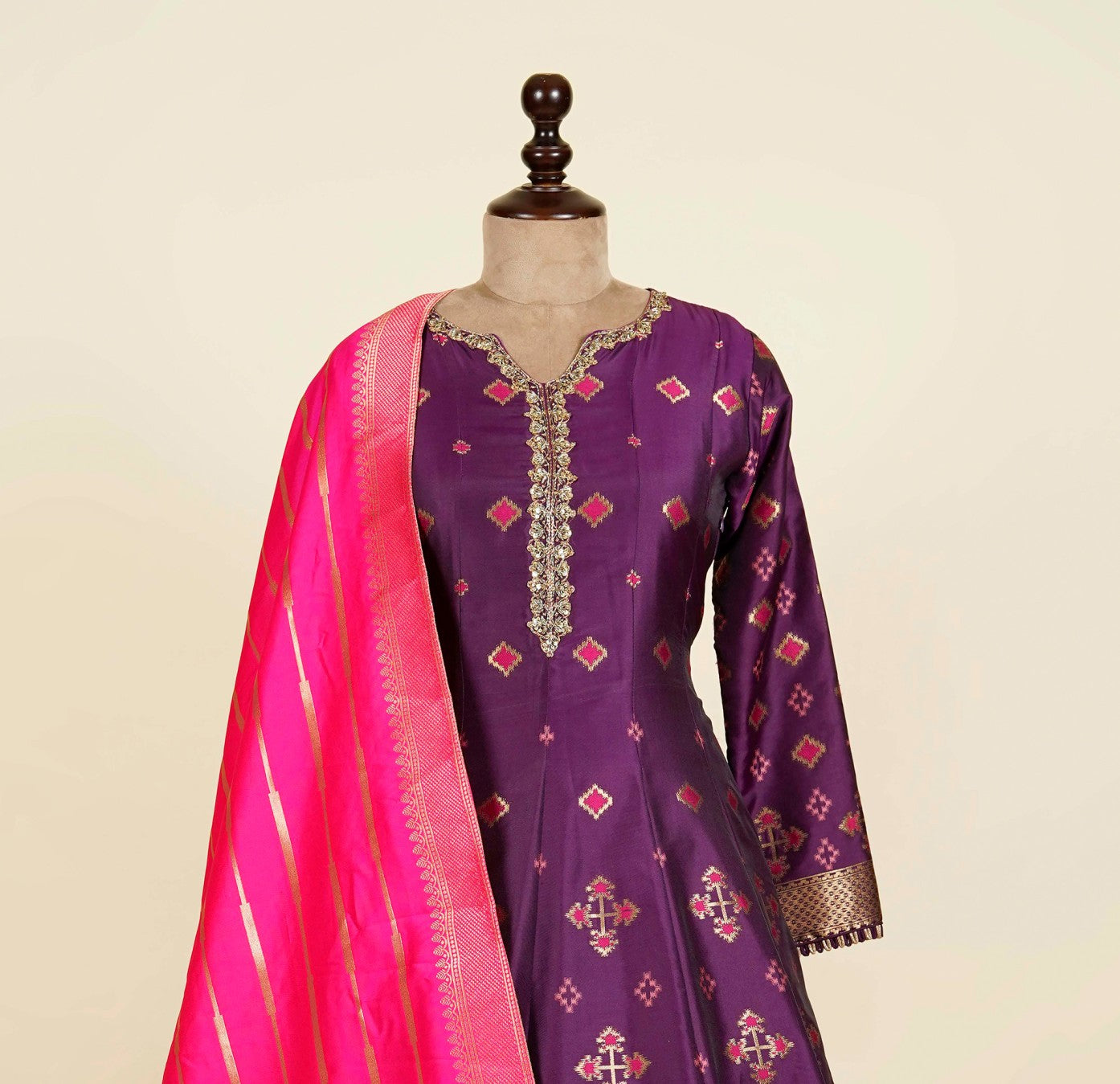 Purple Banarsi Anarkali with Silk dupatta