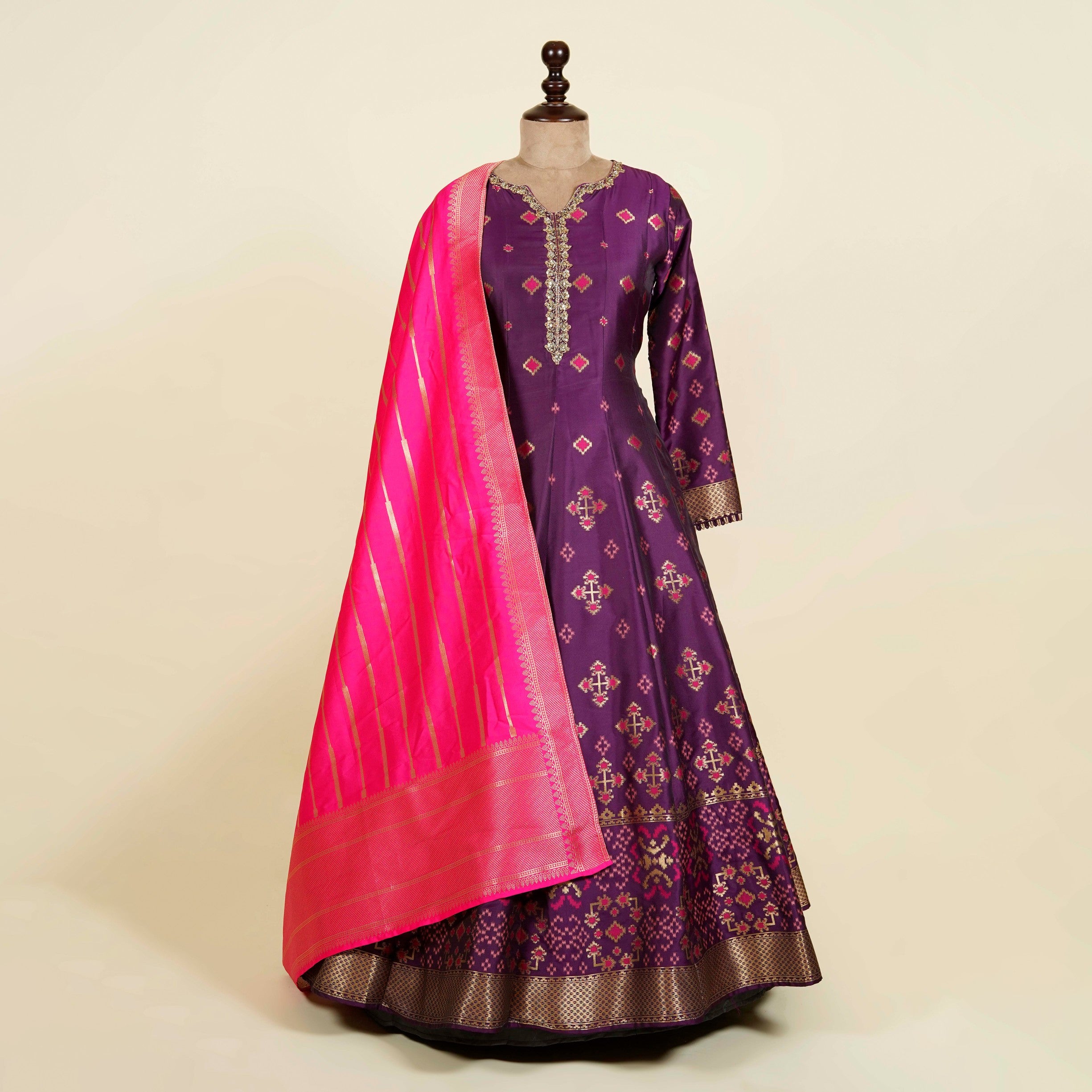 Purple Banarsi Anarkali with Silk dupatta