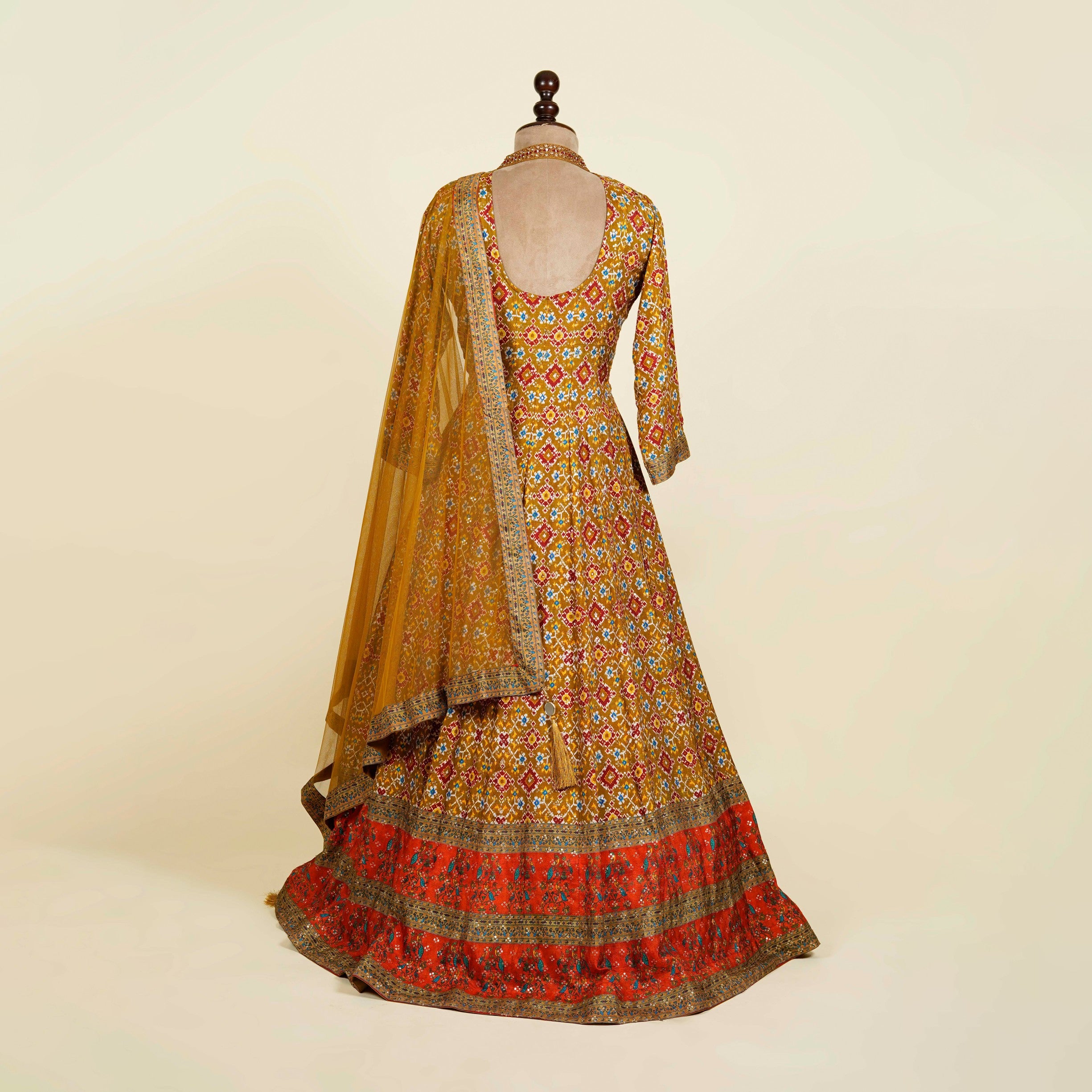 Mustard Anarkali with net dupatta