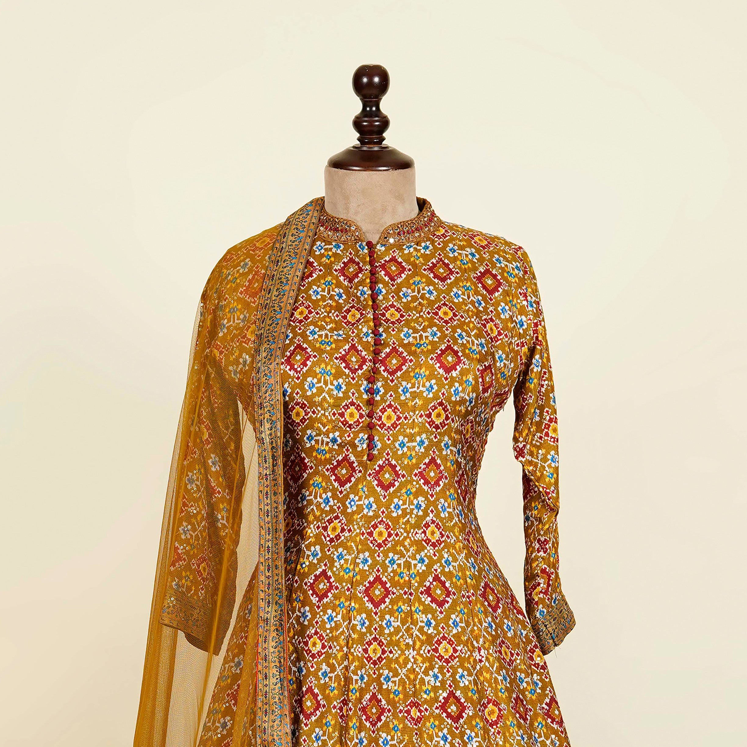 Mustard Anarkali with net dupatta