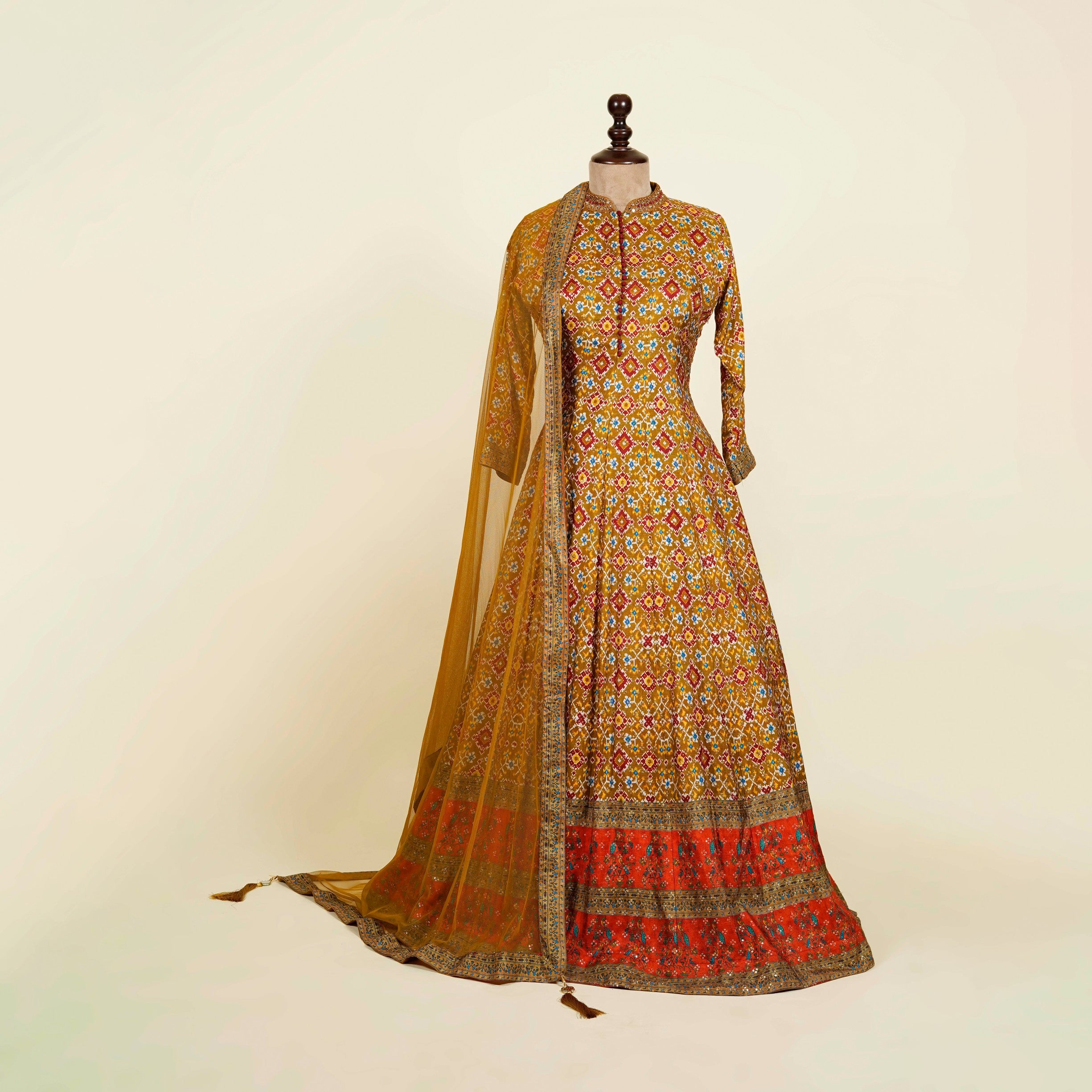 Mustard Anarkali with net dupatta