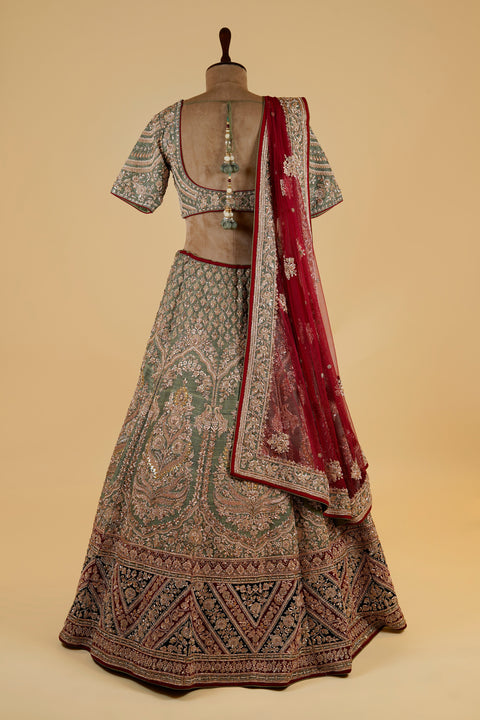 Green & Maroon Lehenga Set