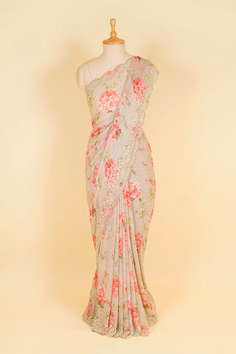 Peach Floral Printed Saree