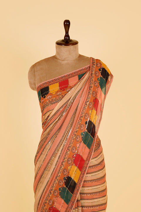 Multi Striped Saree with Sequin Embellishments