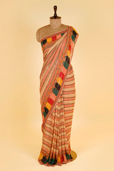 Multi Striped Saree with Sequin Embellishments