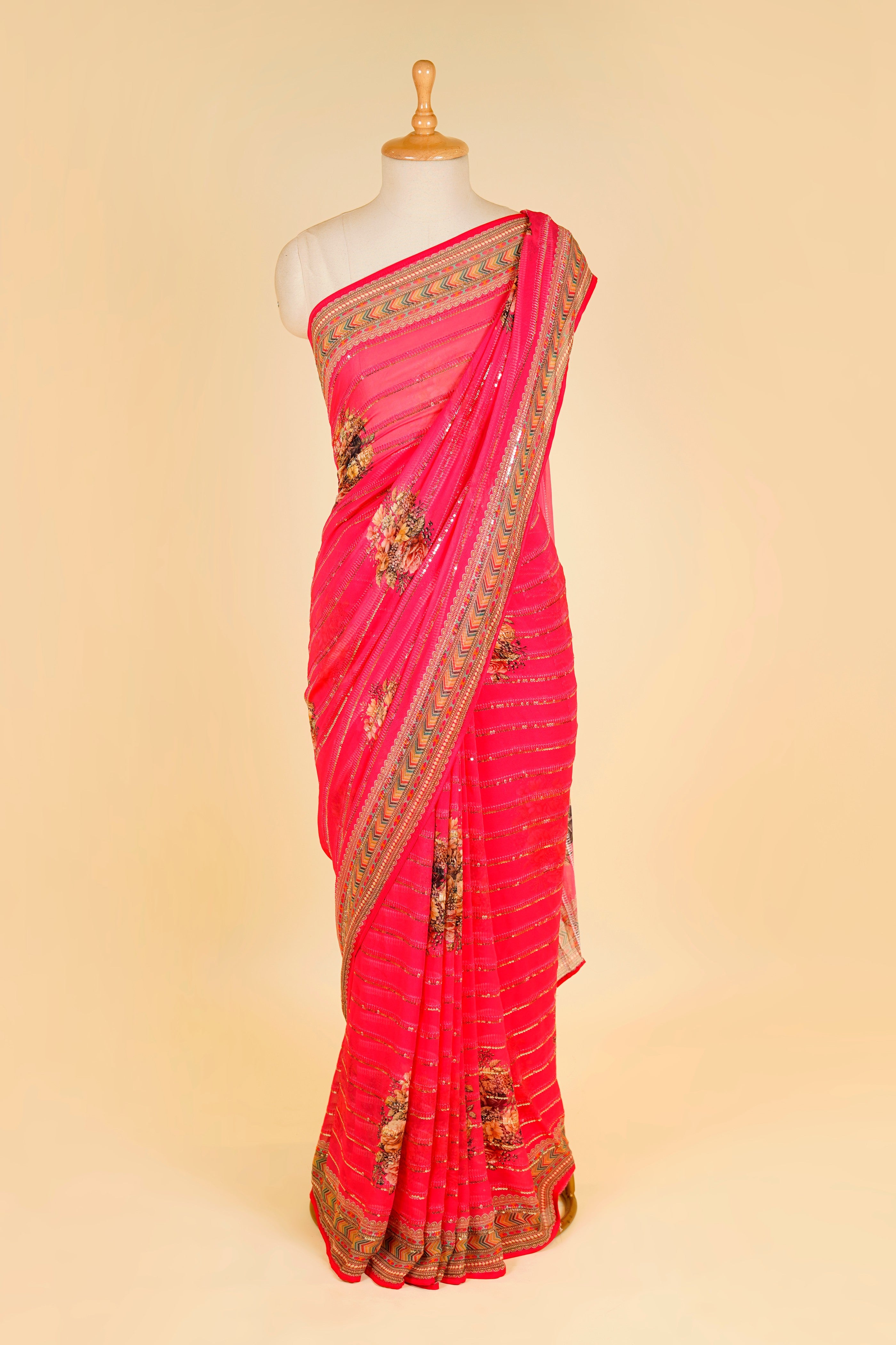 Pink Georgette Saree with Heavy Border