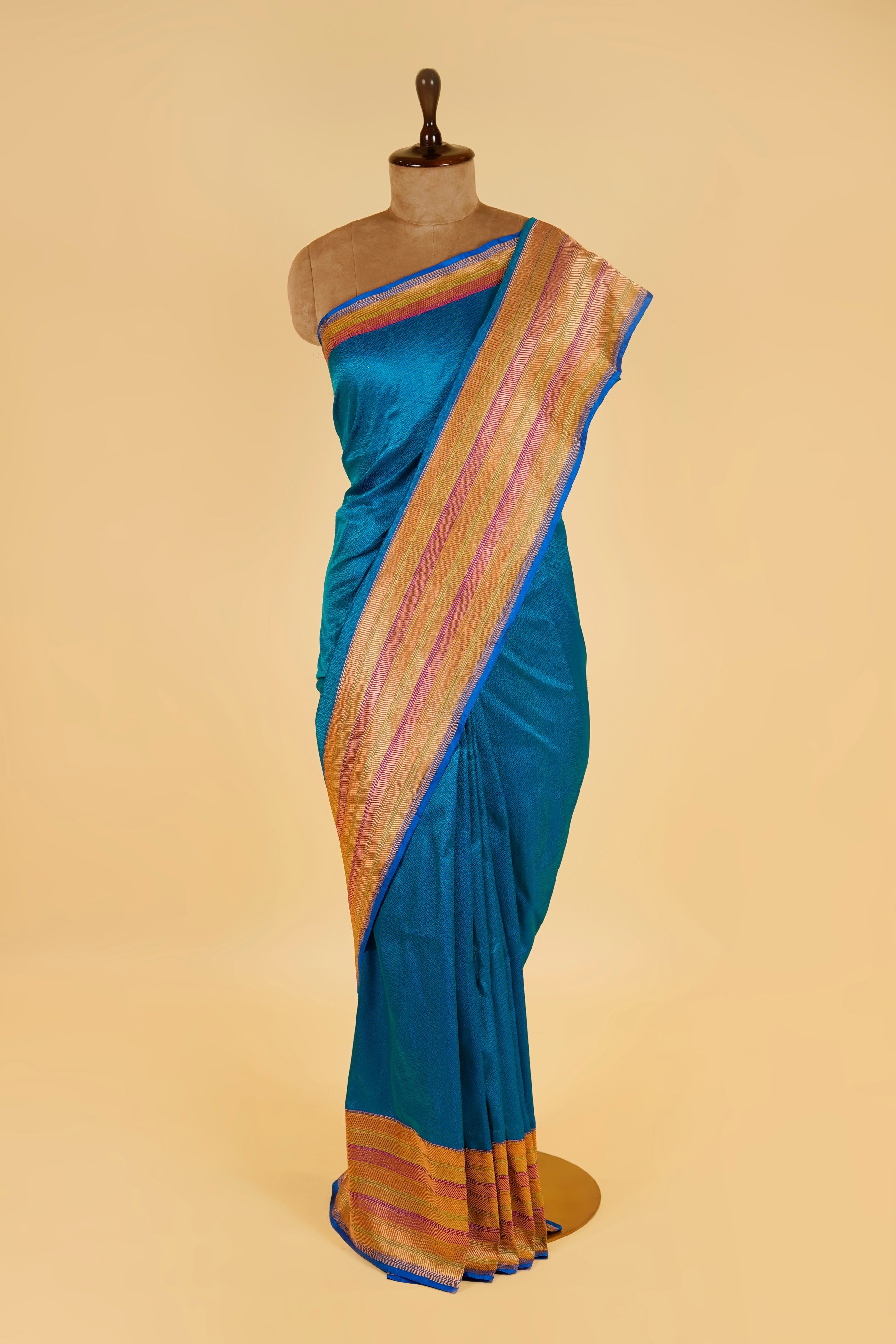 Ferozi Saree with Multi-Color Border