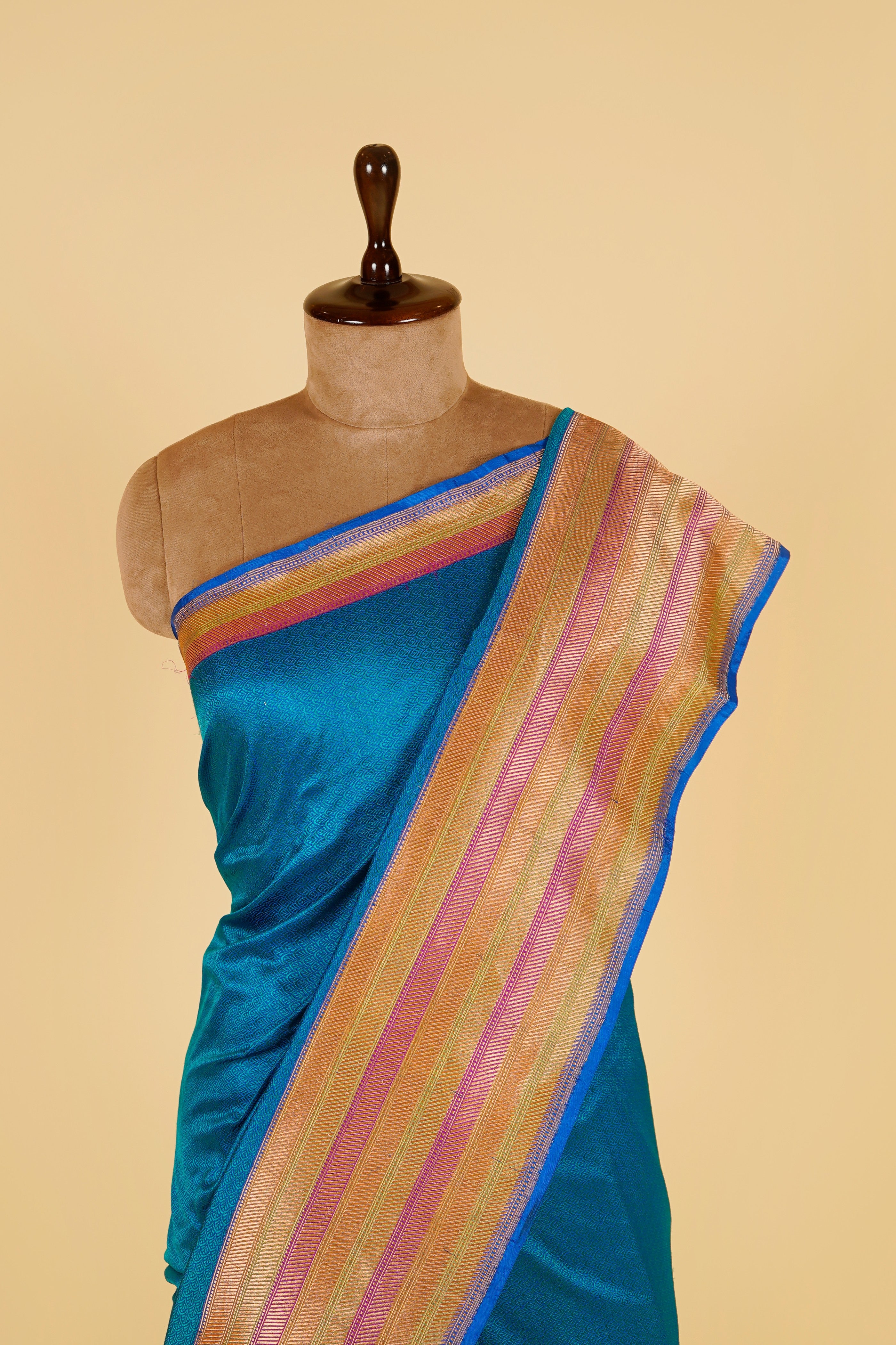 Ferozi Saree with Multi-Color Border