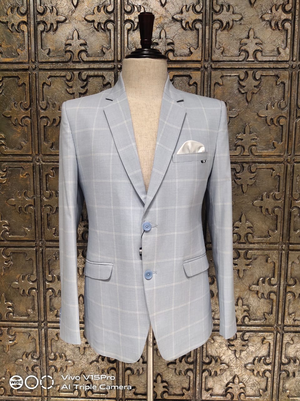 Sky Blue Windowpane Checked Blazer